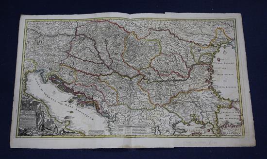 Sandrart, Jacobum de - an uncoloured map of Alsatiae, 44 x 124cm, R & J Ottens - an unframed coloured (3)